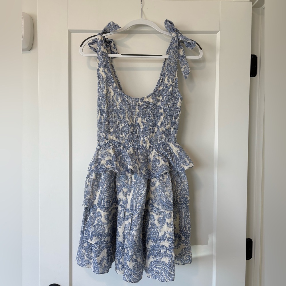 Olivaceous Blue and White Paisley Dress